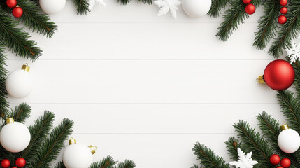 Christmas decoration on the wooden white background with snow or