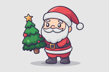 Cartoon Santa Claus with Christmas Tree Design