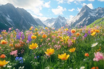 Fototapeta premium Colorful Wildflowers in Mountain Meadow Landscape