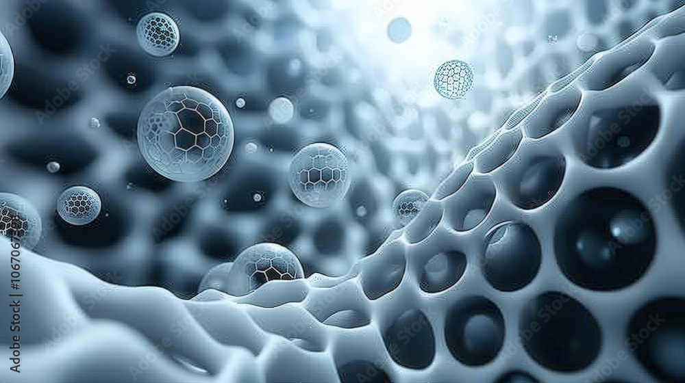 Aufkleber digital illustration of abstract cells and hexagonal patterns, showcasing futuristic and scientific 