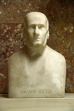 Donaustauf, Germany - October 26, 2024: Bust of German writer Adalbert Stifter at Walhalla, the Bavarian hall of fame dedicated to distinguished figures in German history