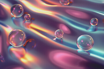 Abstract background of liquid soap bubble shapes on a fluid gradient with shadow and light effect.