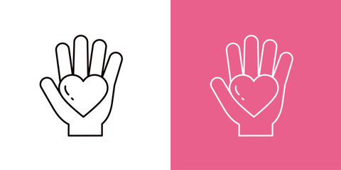 手のひらにのったハートのアイコンセット＿細い線＿片手