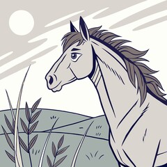 Powerful Horse Portrait with Intense Gaze Against Natural Background