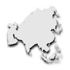 Silhouette map of Asia continent. Grey vector map with dropped shadow on light gray background.