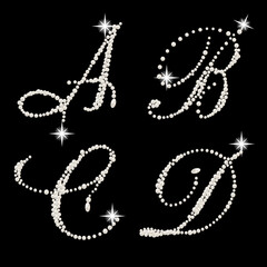 Capital Letters of English alphabet romantic with pearls