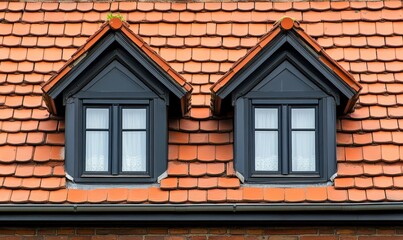 Obraz premium Install and maintain a modern roof window with red brick tiles in a European city street attic