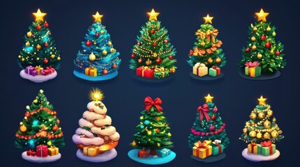 Fototapeta premium Colorful Christmas Tree Collection for Festive Decorations