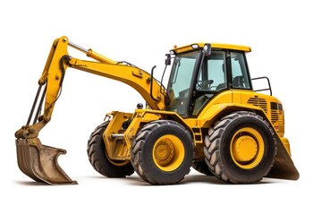 Bulldozer yellow wheel white background.