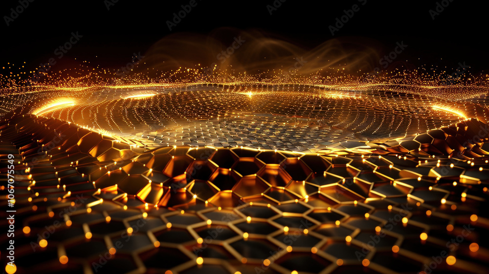 Aufkleber mesmerizing hexagonal grid pattern symbolizes data flow and digital connectivity, illuminated by gol