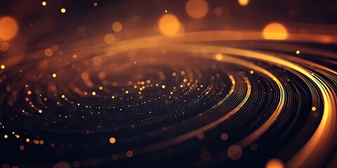 Obraz premium This abstract background showcases a dark theme with stylized circles, lines, and luminous 3D features. It employs a natural color palette, perfect for contemporary artistic wallpaper.