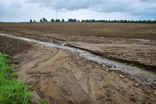 Field erosion soil damage by water after rain