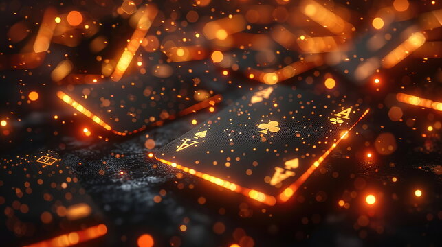 A pattern of black playing cards with golden