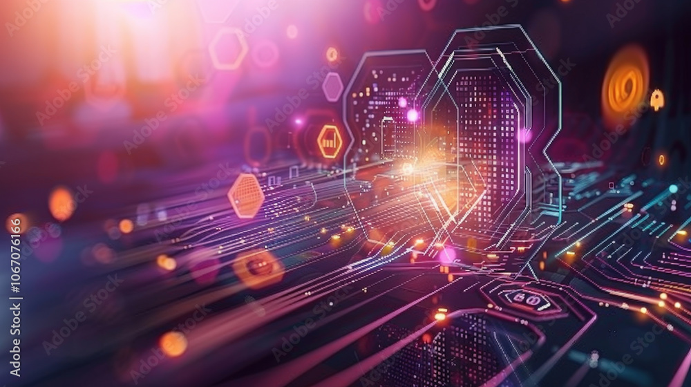 Aufkleber innovative digital technology background with hexagonal patterns and glowing circuits, showcasing fu