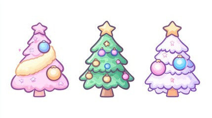 Festive Cartoon Christmas Trees Collection