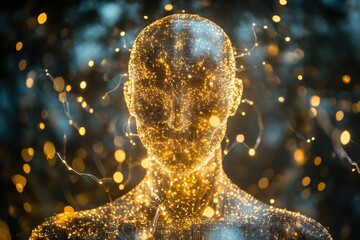 A Human Figure Constructed of Intertwining Golden Lights