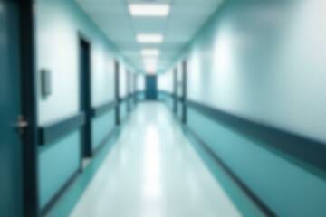 Fototapeta premium Modern Hospital Corridor with Blue Accents - Perfect for Medical Facility Design and Concepts