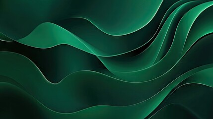Obraz premium Abstract dark green gradient waves create a dynamic background, ideal for various designs or wallpaper. This abstract design of dark green gradient waves offers ample copy space.