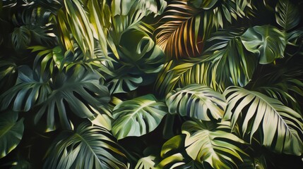 Naklejka premium Lush Tropical Greenery with Vibrant Leaves