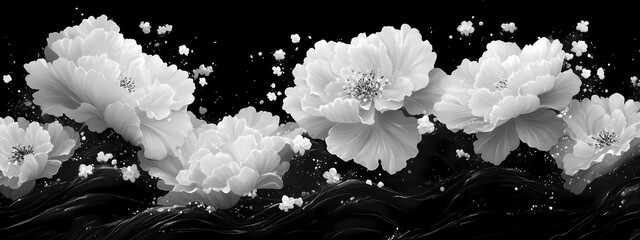 white flowers on black background high resolution panorama v2