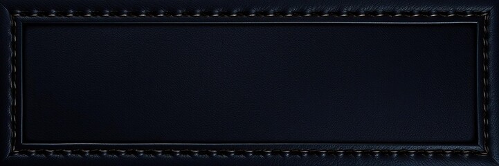 Dark leather frame with intricate stitches surrounding the edges of the frame, textured background of black leather material, leather