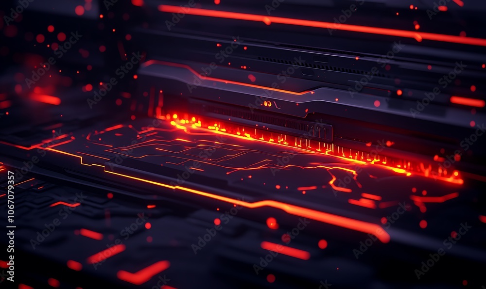 Aufkleber A vibrant digital landscape featuring glowing red lines and intricate circuitry, evoking a sense of advanced technology and data flow.