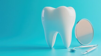 Dental care symbol with tooth and tools on blue background