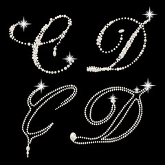 Capital Letters of English alphabet romantic with pearls