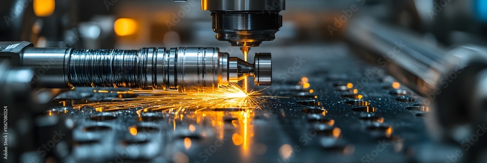 Aufkleber close-up view of metalworking machinery in the sparks and heat of an industrial manufacturing proces