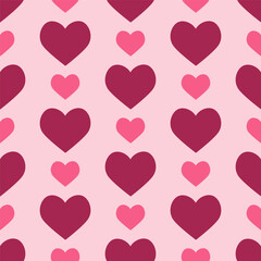 Seamless pattern with simple pink hearts. Template for Valentine holiday design. Vector illustration