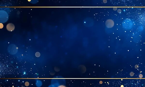Magic night dark blue frame with sparkling glitter bokeh and light art