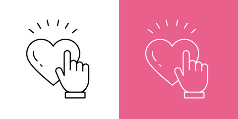 いいね！を押す手のアイコンセット＿細い線＿マウスカーソルとハートマーク＿袖あり