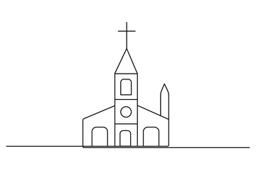 Easter cross one line drawing of good Friday continuous line isolate outline vector icon