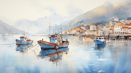 Fototapeta premium sea ​​view watercolor painting