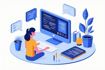 Fototapeta premium Illustrative Image of a Woman Coding: Perfect for Tech, Education, and Inspirational Content