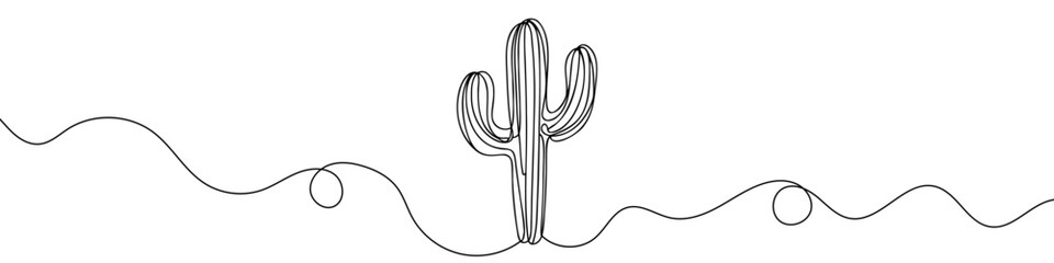 One continuous line illustration of a cactus, isolated on white background. Line art of a cactus. Vector illustration.