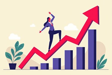 Inspirational Business Growth Illustration: Climbing Success Ladder with Determination and Drive