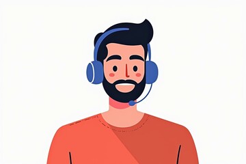Illustrated Customer Support Agent with Headset: Perfect for Business Branding, Website Design, and Marketing Materials