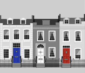British traditional victorian house facades. Vector Illustration.