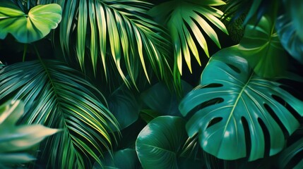Lush Green Tropical Leaves Background