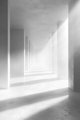 Fototapeta premium Long hallway with a lot of light coming in, white background