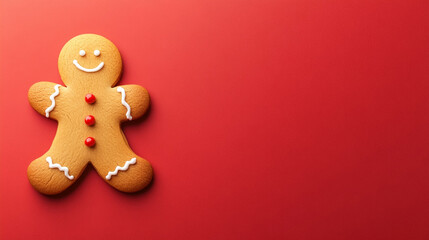 Obraz premium Gingerbread Man Cookie on a Red Background