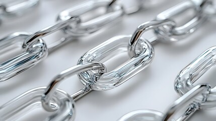 Obraz premium Detailed close-up view of an intricate metal chain with overlapping geometric patterns,creating a shiny chrome-like finish and a modern,minimalist industrial design.