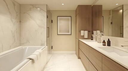 Chic Condo Bathroom with Clean Lines and White Marble