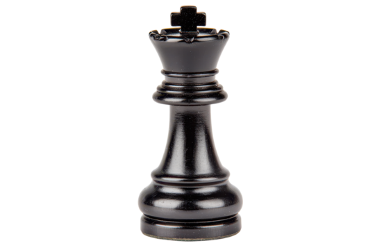 Black chess king piece on a white isolate background.