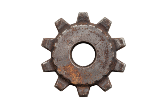 Rusty gear on a white isolated background. - Powered by Adobe