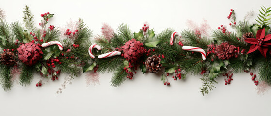 Red and green garland with candy canes and holiday decorations