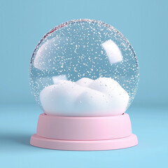 pink snow globe with white snow on a blue background