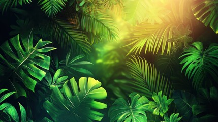 Lush Green Tropical Leaves Abstract Background