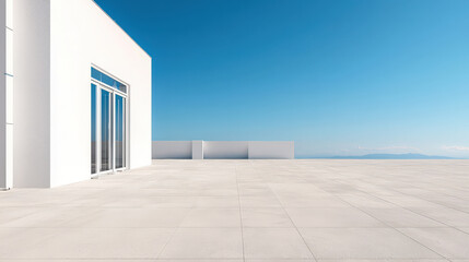 Obraz premium Modern rooftop terrace with expansive views and clear blue sky
